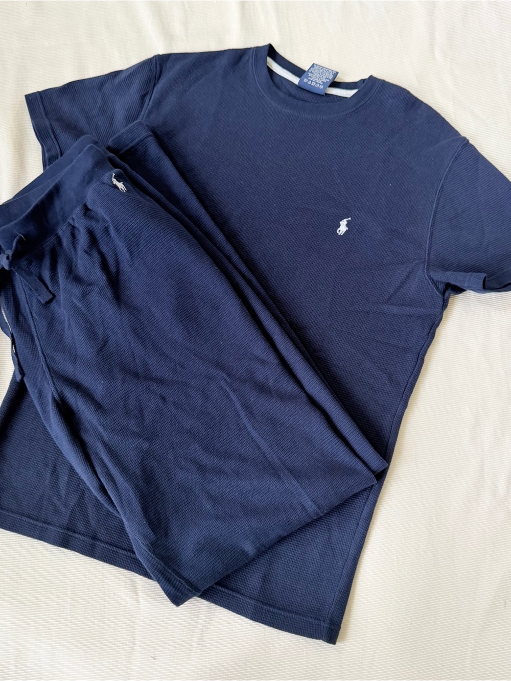 Polo Ralph Lauren Sleepwear Set Womens Waffle Knit Shortsleeved Pants Navy S - M